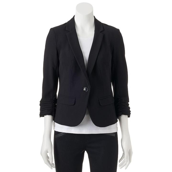 Juniors' Candie's&reg; Ruched Sleeve Suiting Blazer, Girl's, Size: Medium, Black