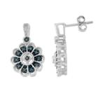 Sterling Silver 1/10 Carat T.w. Blue Diamond Flower Drop Earrings, Women's