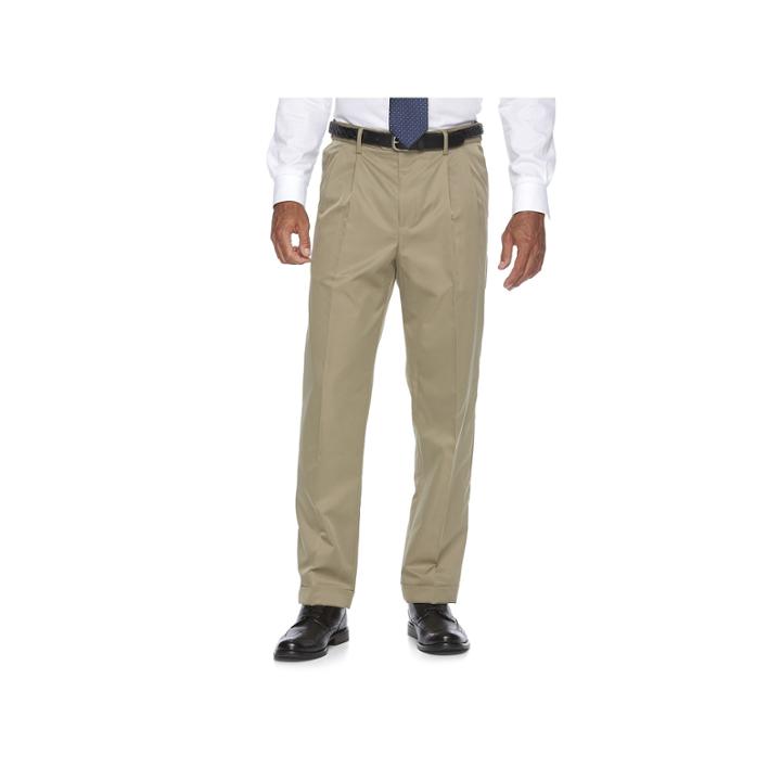 Men's Croft & Barrow&reg; Classic-fit No-iron Performance Khaki Pleated Casual Pants, Size: 40x29, Beig/green (beig/khaki)