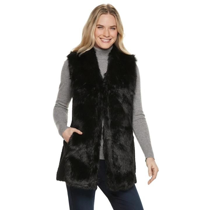 Women's Weathercast Faux-fur Vest, Size: Small, Black
