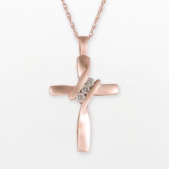 10k Rose Gold Diamond Accent Cross Pendant, Women's, Size: 18, White