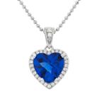 Blue Obsidian And Cubic Zirconia Platinum Over Silver Heart Halo Pendant Necklace, Women's