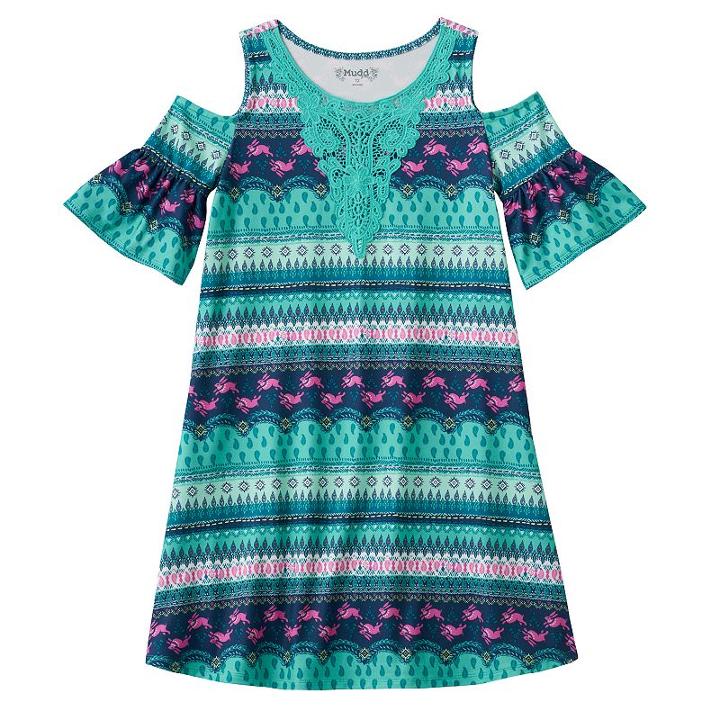 Girls 7-16 & Plus Size Mudd&reg; Patterned Cold Shoulder Dress, Girl's, Size: 7-8, Turquoise/blue (turq/aqua)