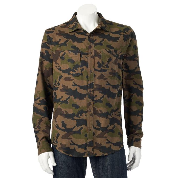Men's Urban Pipeline&reg; Patterned Flannel Button-down Shirt, Size: Small, Med Green