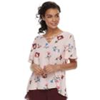 Juniors' So&reg; Lace-up Floral Flutter Sleeve Top, Teens, Size: Xxs, Pink