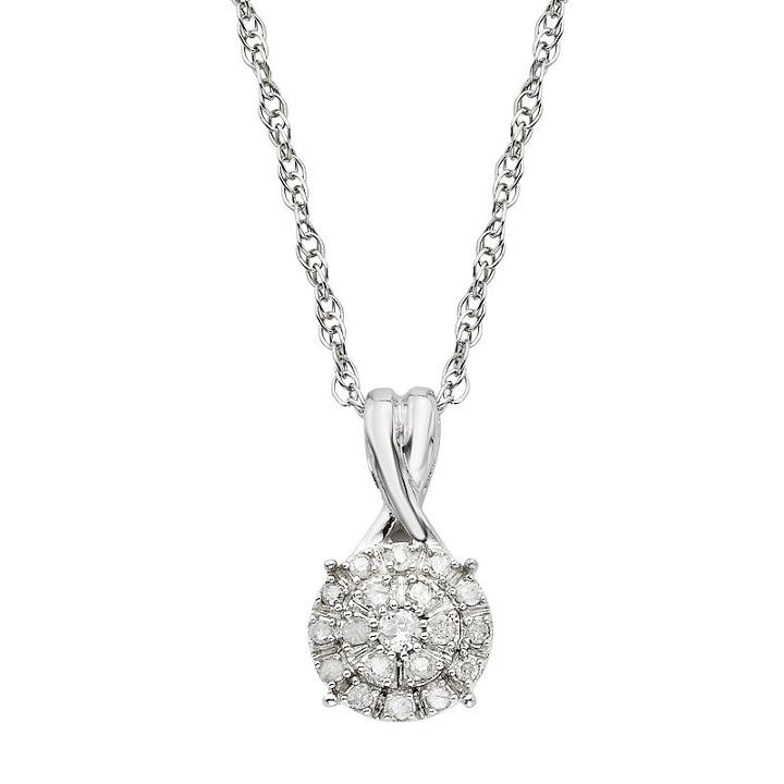 1/10 Carat T.w. Diamond 10k White Gold Halo Pendant Necklace, Women's