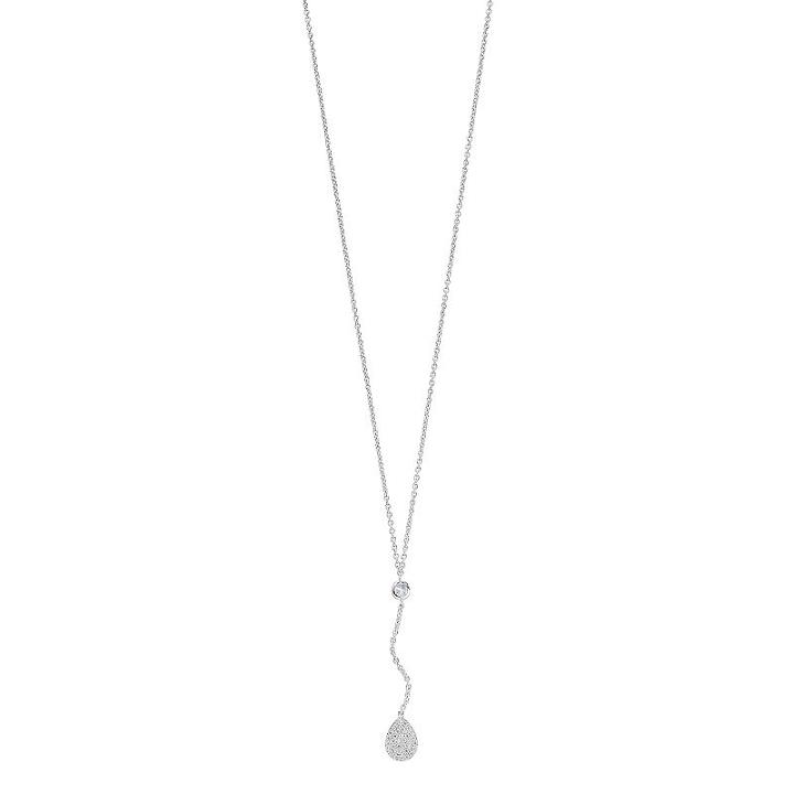 Fleur Silver Tone Cubic Zirconia Teardrop Y Necklace, Women's, White