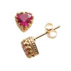 14k Gold Over Silver Lab-created Ruby Heart Crown Stud Earrings, Women's, Red