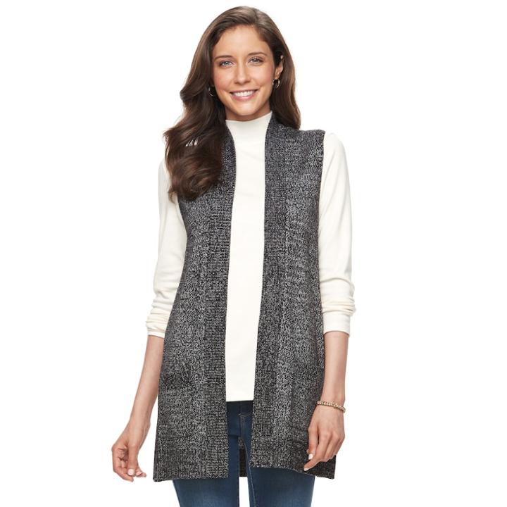 Women's Croft & Barrow&reg; Open Front Long Vest, Size: Xl, Black