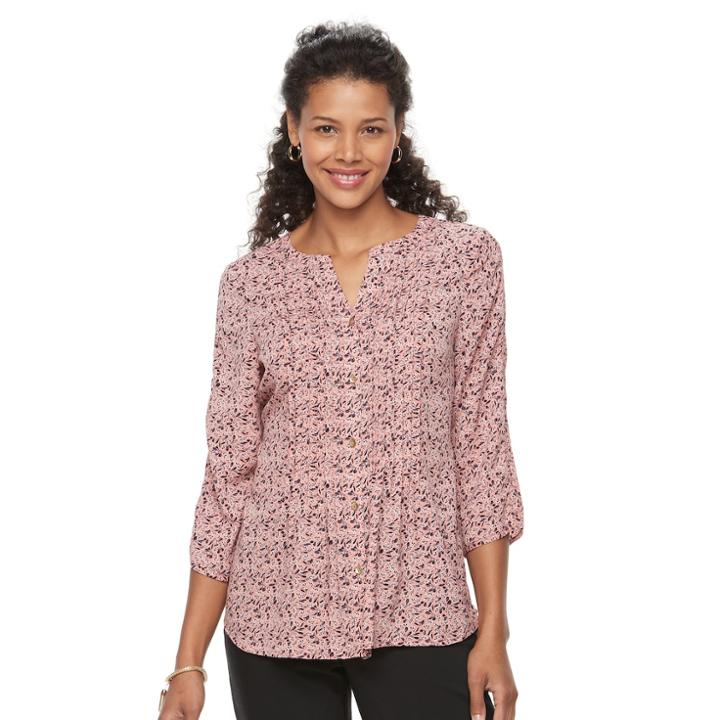 Women's Croft & Barrow&reg; Pintuck Button-down Top, Size: Xxl, Brt Pink