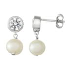 Sterling Silver Lab-created White Sapphire & Freshwater Cultured Pearl Drop Earrings, Women's
