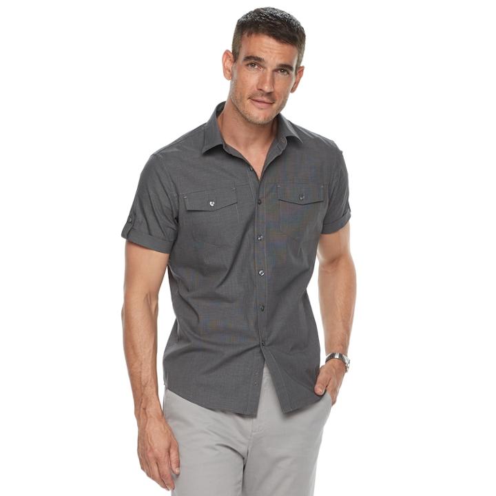 Men's Apt. 9&reg; Premier Flex Slim-fit Stretch Button-down Shirt, Size: Xxl Slim, Black