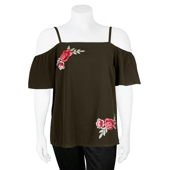 Juniors' Plus Size Iz Byer Floral Off-the-shoulder Top, Teens, Size: 2xl, Dark Green