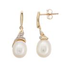 Freshwater Cultured Pearl & Diamond Accent 10k Gold Swirl Drop Earrings, Women's, White