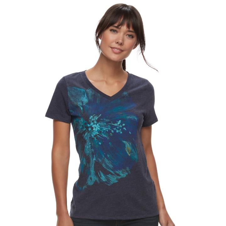 Women's Graphic V-neck Tee, Size: Xxl, Blue (navy)