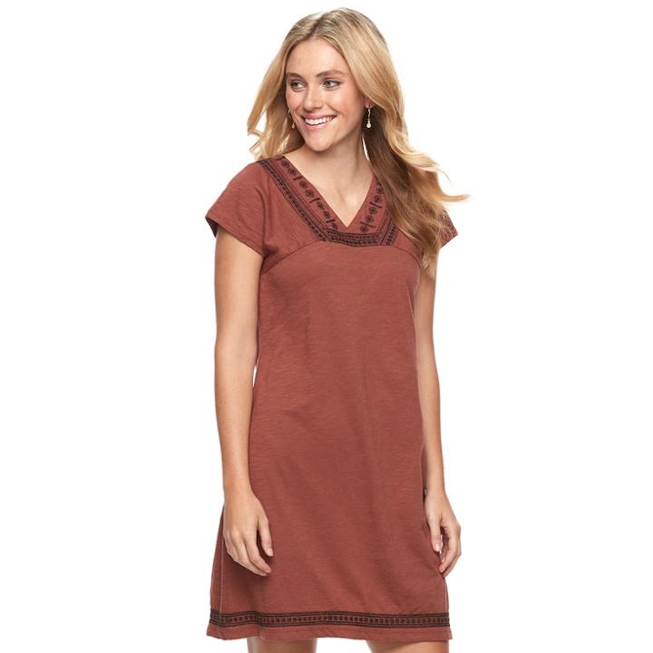 Women's Sonoma Goods For Life&trade; Embroidered T-shirt Dress, Size: Xl, Dark Brown