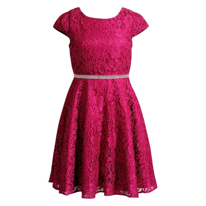 Girls 7-16 Emily West Crocheted Glitter Rhinestone Waist Dress, Size: 12, Dark Red