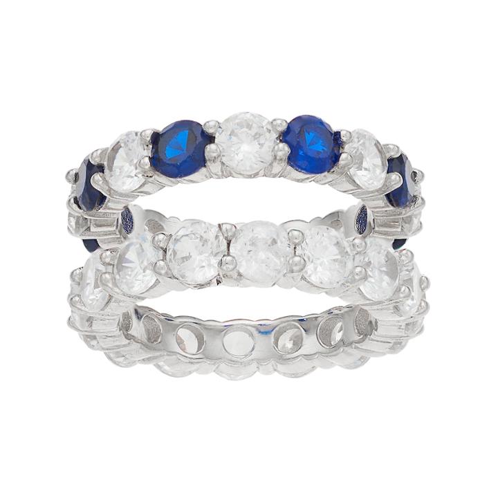 Sterling Silver Lab-created Sapphire & Cubic Zirconia Stack Ring Set, Women's, Size: 9, Blue