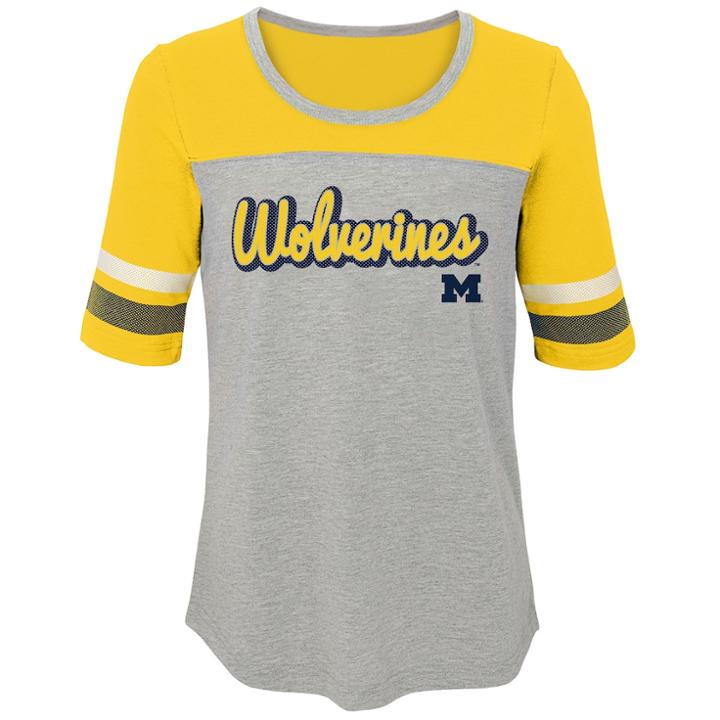Girls 7-16 Michigan Wolverines Fan-tastic Tee, Size: M 10-12, Grey