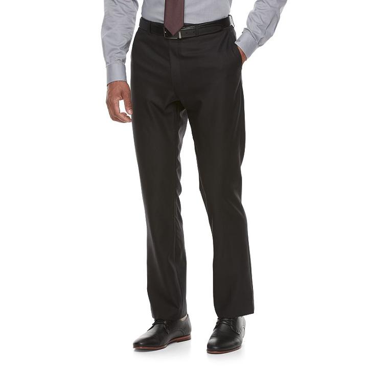 Men's Apt. 9&reg; Premier Flex Slim Fit Herringbone Flat-front Black Suit Pants, Size: 33x30