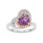 Two Tone Sterling Silver Amethyst & White Topaz Heart Halo Ring, Women's, Size: 8, Purple