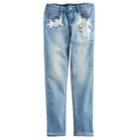 Girls 7-16 Vanilla Star Skinny Crochet Jeans, Size: 8, Light Blue