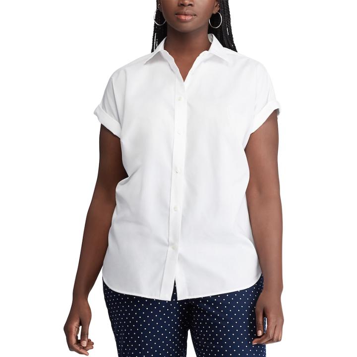 Plus Size Chaps Button-front Cuffed Top, Women's, Size: 1xl, White