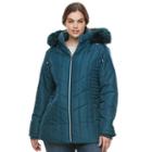 Plus Size Details Faux-fur Trim Smocked Jacket, Women's, Size: 3xl, Green