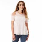 Juniors' Iz Byer California Lace Cold-shoulder Top, Girl's, Size: Small, Light Pink