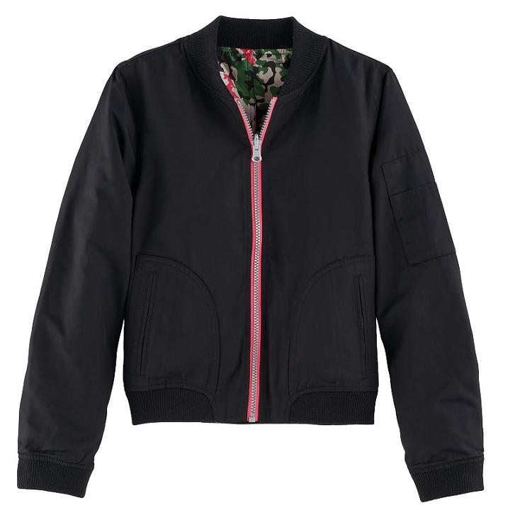 Girls 7-16 So&reg; Reversible Lightweight Camo Floral Bomber Jacket, Size: 16, Black