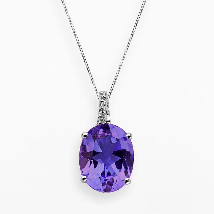 Sterling Silver Amethyst And Diamond Accent Oval Pendant, Women's, Size: 18, Purple