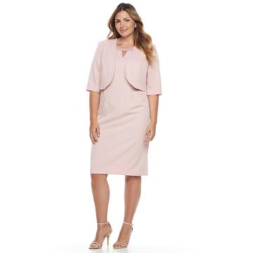 Plus Size Le Bos Beaded Dress & Jacket Set, Women's, Size: 24 W, Med Pink