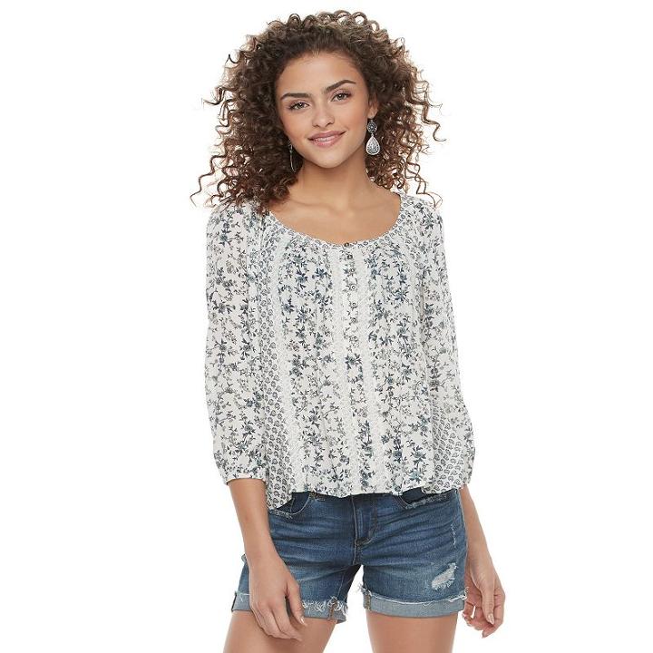 Juniors' Mudd&reg; Embroidered Peasant Top, Girl's, Size: Small, White