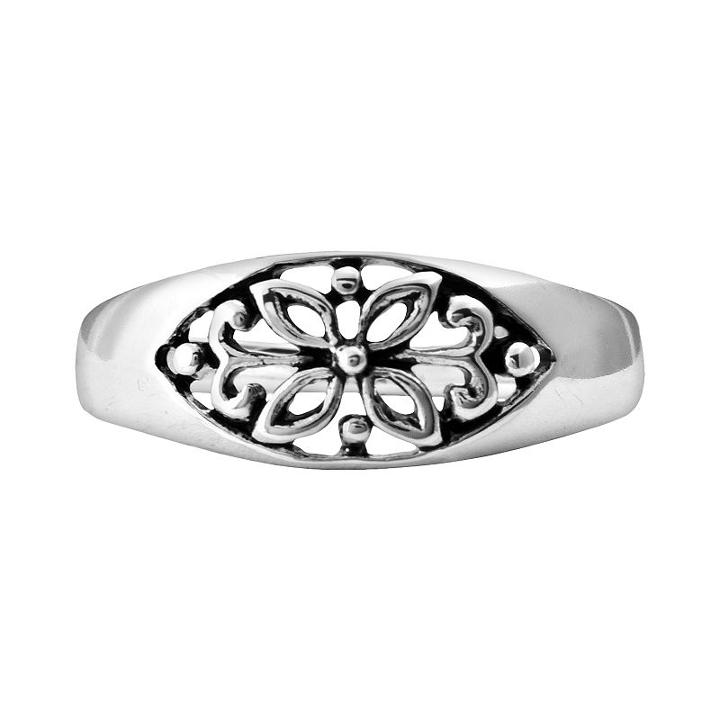 Sterling Silver Filigree Floral Ring, Women's, Size: 6, Grey