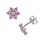 10k White Gold Pink Sapphire And Diamond Accent Floral Stud Earrings, Women's