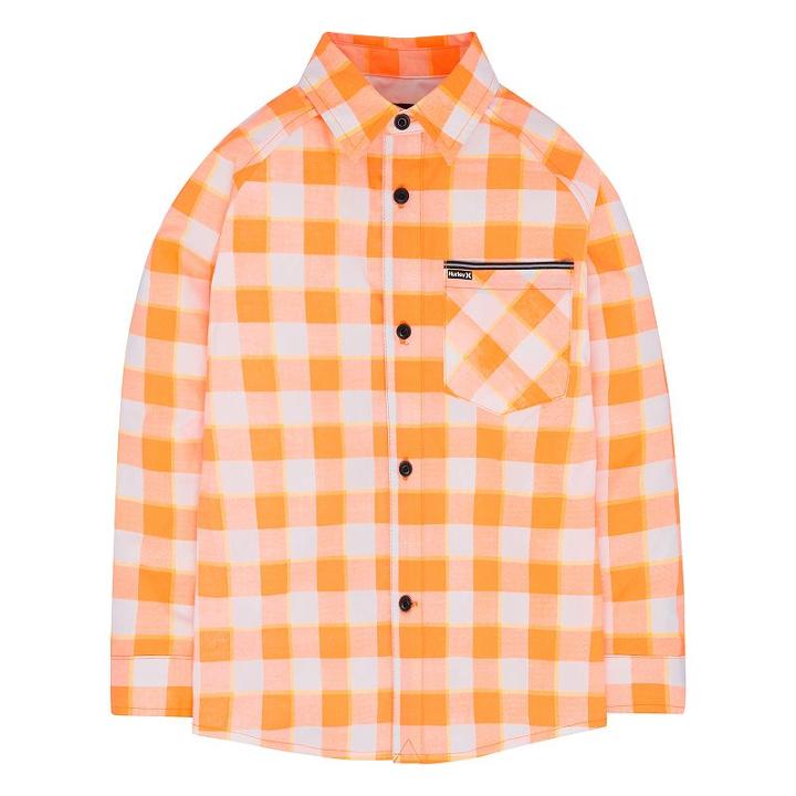 Boys 4-7 Hurley Poplin Plaid Button Down Shirt, Size: 6, Brt Orange