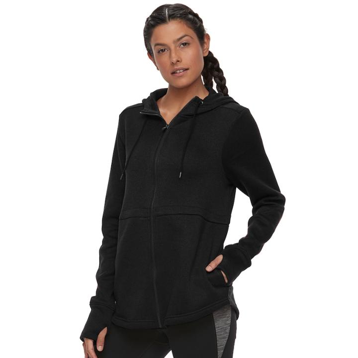 Women's Tek Gear Cinched-waist Sweater Fleece Jacket, Size: Large, Black