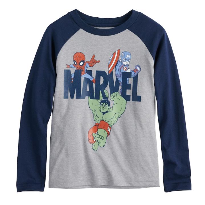 Toddler Boy Marvel Spider-man, Captain America & The Hulk Raglan Graphic Tee, Size: 2t, Med Grey