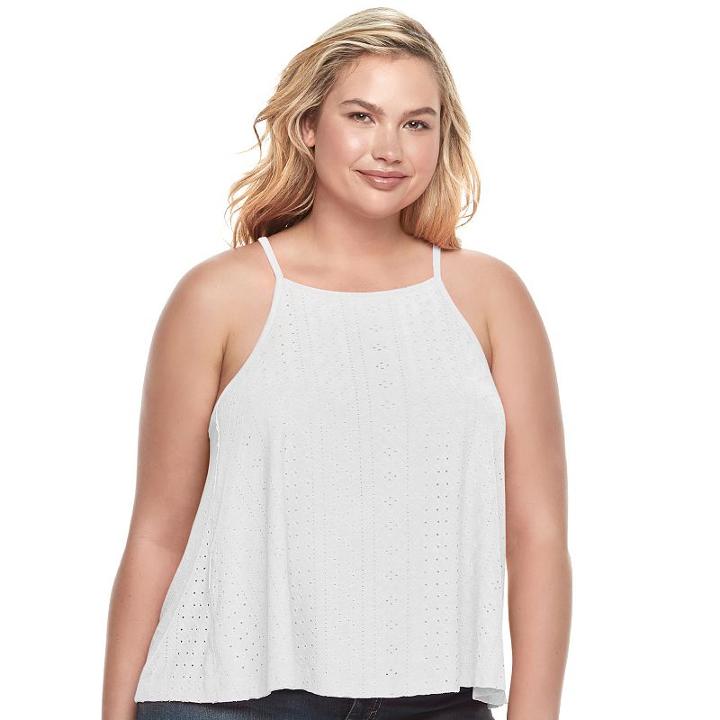 So, Juniors' Plus Size &reg; Lace-up Back Halter Top, Girl's, Size: 2xl, White