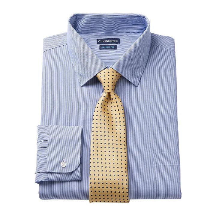 Men's Croft & Barrow&reg; Classic-fit Stretch-collar Dress Shirt And Patterned Tie Boxed Set, Size: L-34/35, Blue (navy)