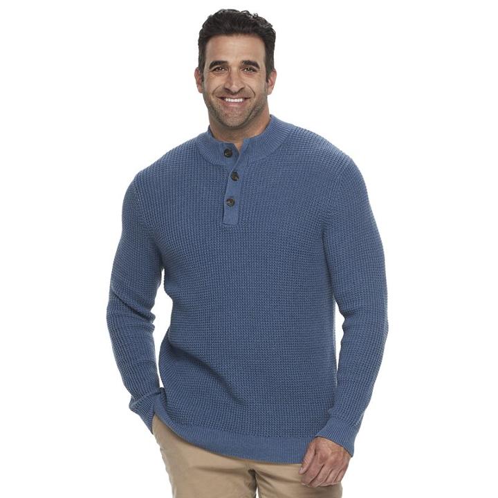 Big & Tall Croft & Barrow&reg; Classic-fit Waffle-weave Cardigan, Men's, Size: Xl Tall, Blue Other
