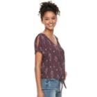 Juniors' Mudd&reg; Printed Tie-front Top, Teens, Size: Small, Drk Purple