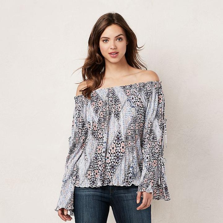 Women's Lc Lauren Conrad Smocked Off-the-shoulder Top, Size: Small, White Oth