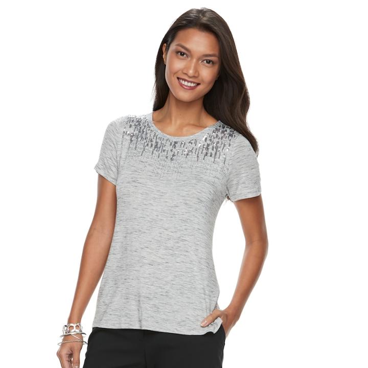 Petite Apt. 9&reg; Embellished Crewneck Tee, Women's, Size: L Petite, Med Grey