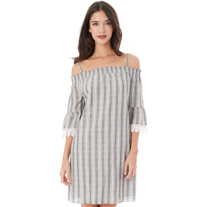 Juniors' Iz Byer Crochet Poplin Off-the-shoulder Dress, Teens, Size: Xs, Cross Hatch Stripe