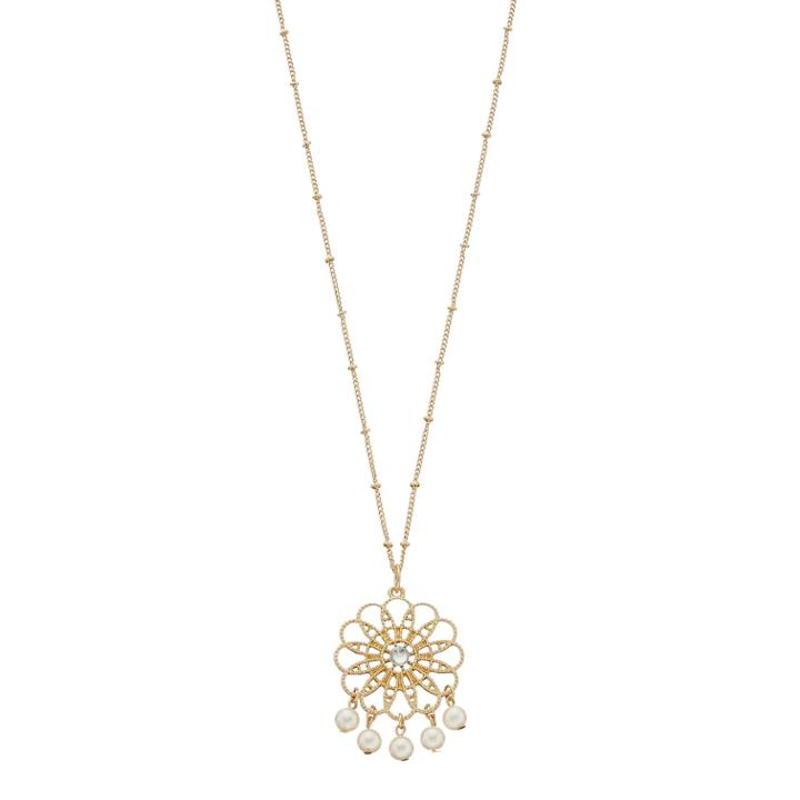 Lc Lauren Conrad Long Textured Openwork Flower Pendant Necklace, Women's, White