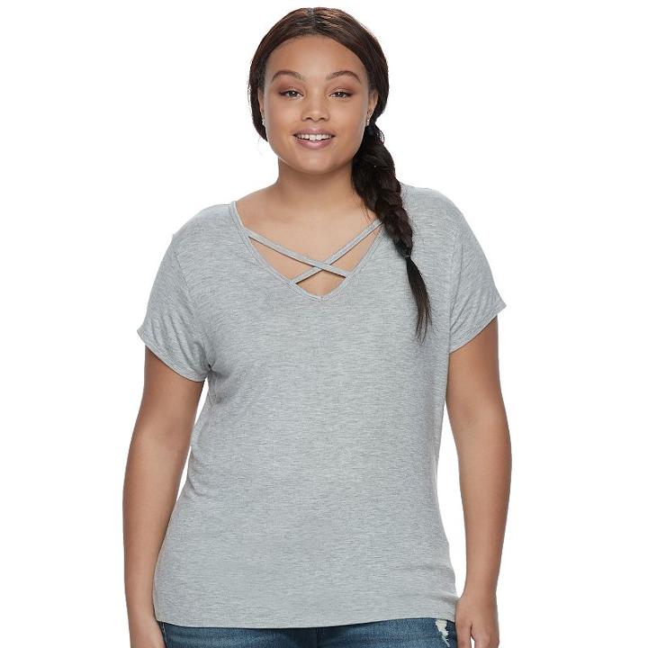 Juniors' Plus Size So&reg; Crisscross Front Tee, Teens, Size: 3xl, Grey