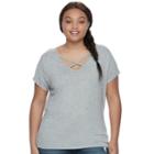 Juniors' Plus Size So&reg; Crisscross Front Tee, Teens, Size: 3xl, Grey