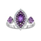 Sterling Silver Amethyst & White Zircon Marquise Ring, Women's, Size: 6, Purple