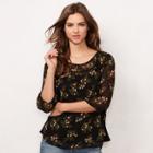 Women's Lc Lauren Conrad Printed Chiffon Peasant Top, Size: Medium, Black